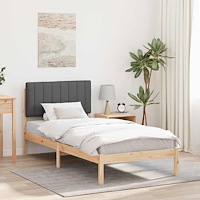 vidaXL Sängram med Klädd Huvudgavel Naturlig och Mörk Grå 90 x 200 cm