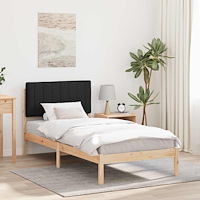 vidaXL Sängram med Klädd Huvudgavel Naturlig och svart 90 x 200 cm