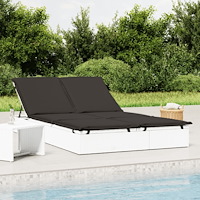 vidaXL Solsäng för 2 personer med dynor vit konstrotting