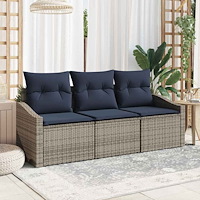 vidaXL Trädgårdsoffset med kudde 3 pcs Grå och Marinblå konstrotting