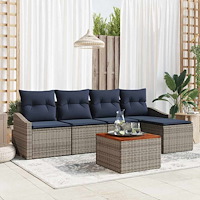 vidaXL Trädgårdsoffset med lagring 6 pcs Grå och Marinblå konstrotting