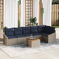 vidaXL Trädgårdsoffset med lagring 7 pcs Grå och Marinblå konstrotting