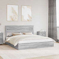 vidaXL Förvaringssäng med låda Grå Sonoma 200 x 200 cm Konstruerat trä