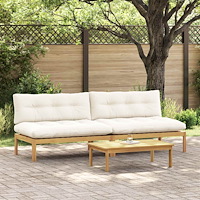 vidaXL Mellansoffa Ljust akaciet och krämig vit 240 x 80 x 82 cm