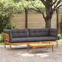 vidaXL Trädgårdspallsofaenheter 2 Stycke Naturlig och Mörk Grå