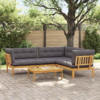 vidaXL 4 Stycke Trädgårdspallsofaenheter Massivt Akaciaträ Naturfärg