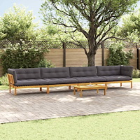 vidaXL 5 Stycke Trädgårdspallsofaenheter Massivt Akaciaträ Naturfärg