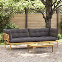 vidaXL Trädgårdspallsofaenheter 2 Stycke Ljusbrun och Mörkgrå