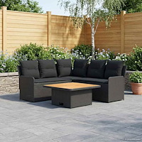 vidaXL Möbelset med kudde 4 pcs Svart PE Rattan