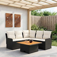 vidaXL Möbelset med kudde 4 pcs Svart och kräm PE Rattan