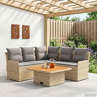 vidaXL Möbelset med kudde 4 pcs Beige och Ljusgrå PE Rattan