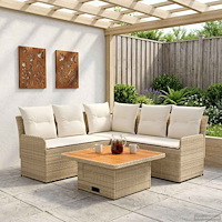 vidaXL Möbelset med kudde 4 pcs Beige och gräddfärgad PE Rattan