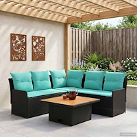 vidaXL Möbelset med kudde 4 pcs Svart och turkos PE Rattan