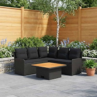 vidaXL Möbelset med kudde 6 pcs Svart PE Rattan