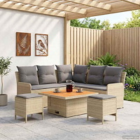 vidaXL Möbelset med kudde 6 pcs Beige och Ljusgrå PE Rattan