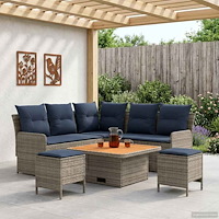 vidaXL Möbelset med kudde 6 pcs Grå och Marinblå PE Rattan