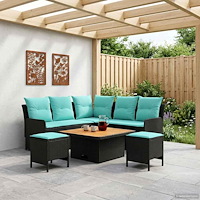 vidaXL Möbelset med kudde 6 pcs Svart och turkos PE Rattan