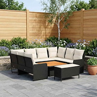 vidaXL Möbelset med kudde 7 pcs Svart och kräm PE Rattan