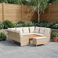 vidaXL Möbelset med kudde 7 pcs Beige och gräddfärgad PE Rattan