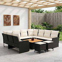 vidaXL Möbelset med kudde 8 pcs Svart och kräm PE Rattan