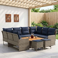 vidaXL Möbelset med kudde 8 pcs Grå och Marinblå PE Rattan