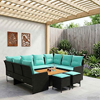 vidaXL Möbelset med kudde 8 pcs Svart och turkos PE Rattan