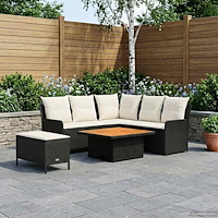 vidaXL Möbelset med kudde 5 pcs Svart och kräm PE Rattan