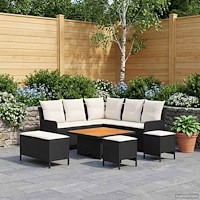 vidaXL Möbelset med kudde 7 pcs Svart och kräm PE Rattan