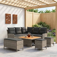 vidaXL Möbelset med kudde 7 pcs Grå och mörkgrå PE Rattan