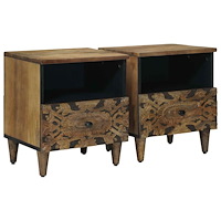 vidaXL Sängskåp med låda 2 pcs Brun 40 x 33 x 46 cm Massivt mangoträ