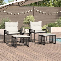 vidaXL Utemöbelset med kudde 11 pcs Svart och krämvit konstrotting