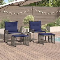 vidaXL Utemöbelset med kudde 11 pcs Grå och Marinblå konstrotting