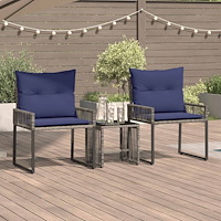 vidaXL Utemöbelset med kudde 7 pcs Grå och Marinblå konstrotting