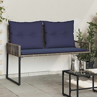 vidaXL Utomhusbänk med kudde 4 pcs Grå och Marinblå konstrotting