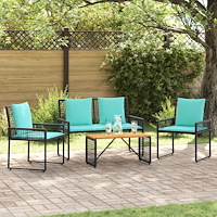 vidaXL Utemöbelset med kudde 4 pcs Svart och turkos