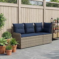 vidaXL Trädgårds armsoffa med hörnsoffa 2 Stycke Grå och Marinblå