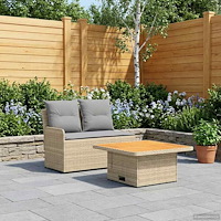 vidaXL Trädgårdsarmsoffa med lyftbord 2 Stycke Beige och Ljusgrå