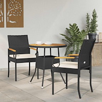 vidaXL Trädgårdsstolar 2 pcs Svart och krämvit Poly Rattan och Akacia