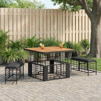 vidaXL Trädgårdsmöbelset 3 pcs Svart och Grå Poly Rattan och Akaciaträ