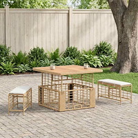 vidaXL Trädgårdsmöbelset 3 pcs Natur och Vit Poly Rattan och Akaciaträ