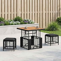 vidaXL Trädgårdsmöbelset 3 pcs Svart och Grå Poly Rattan och Akaciaträ