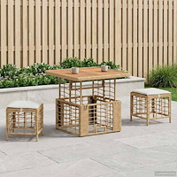 vidaXL Trädgårdsmöbelset 3 pcs Natur och Vit Poly Rattan och Akaciaträ