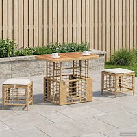 vidaXL Trädgårdsmöbelset 3 pcs Natur och Vit Poly Rattan och Akaciaträ