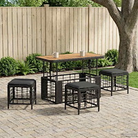 vidaXL Trädgårdsmöbelset 4 pcs Svart och Grå Poly Rattan och Akaciaträ