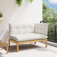 vidaXL Hörnsoffa Ljust akaciet och krämig vit 132 x 92 x 82 cm