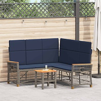 vidaXL Trädgårds fällbar soffgrupp Grå och Marinblå 164 x 164 x 112 cm