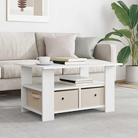 vidaXL Kaffeebord med låda Vit 77 x 55 x 42 cm Konstruerat trä