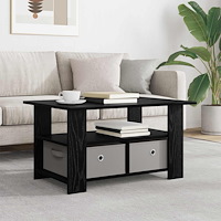 vidaXL Kaffeebord med låda Svart Ek 77 x 55 x 42 cm Konstruerat trä