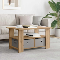 vidaXL Kaffeebord med låda Artisan Ek 77 x 55 x 42 cm Konstruerat trä