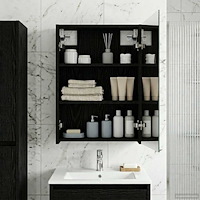 vidaXL Badrumsspegelskåp Svart Ek 43 x 16 x 62.5 cm Konstruerat trä